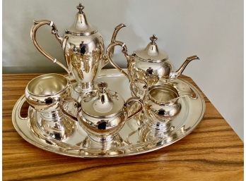 Gorham Sterling Tea Set 6 Piece In Puritan Pattern, Monogrammed Letter S On All Pieces