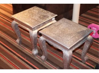 Pair Of Embossed Tin Over Wood Side Tables