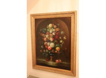Signed Floral Still Life By W. Torrens In Decorative Gold Frame