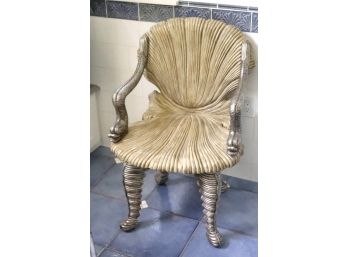Amazing Carved Serpent Design Grotto Chair With Shell Motif, Unique Piece