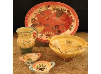 Decorative Serving Dishes Includes Large Floral Serving Platter, Bowls And Pitcher