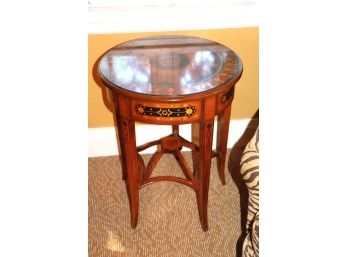 Italian Made Inlaid Wood Side Table With 5 Legs And Spider Base