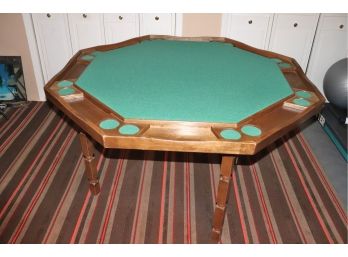 Folding Wood Card Table With Felt Liner, Cup Holder And Tray For Chips