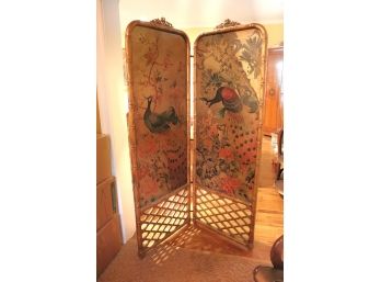 Signed 2 Part Hand Painted Screen By Althorp Collection From Theodore Alexander