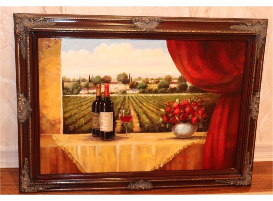 A. Herbert Signed Wine And Vineyard Painting In Decorative Wood Frame
