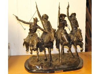 Oversized Cowboy Bronze By Frederick Remington Base Shows Wear Needs A Thorough Cleaning