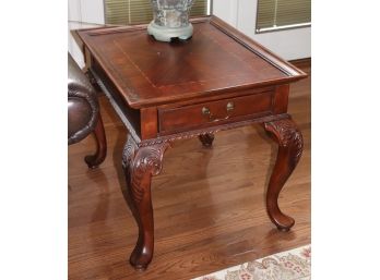 Carved End Table By Hammary With Inlay Detail Top