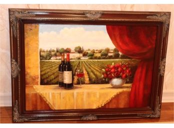 A. Herbert Signed Wine And Vineyard Painting In Decorative Wood Frame