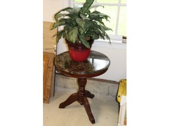 24' Marble Top Side Table With Decorative Plant