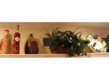 Large Serving Bowl With Decorative Infused Bottles And Faux Plant
