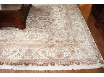 Handmade Woven Wool Rug With Cotton Fringe Apx 12' Feet X 9' Feet