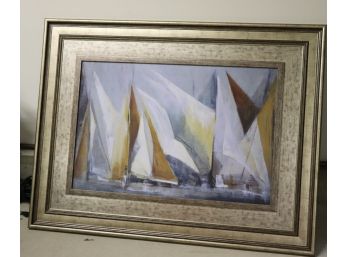 Nautical Sailboat Print In Gold Frame Measures Approximately 50' W X 39' Tall