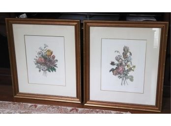 Pair Of Floral Prints In Gold Frames JL Lrevoot  Edzioni Ponte Vecchio
