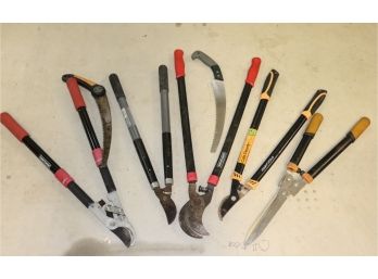 Lot Of Garden Shears And Clippers And Hand Saws