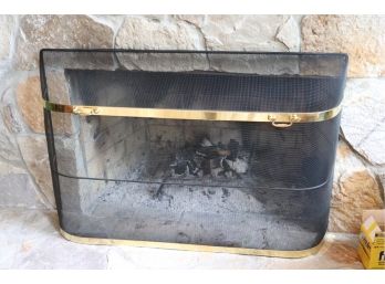 Large Fireplace Screen With Brass Detail Measures 50' W X 33' Tall