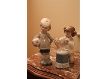 2 Piece Lladro Figurine Lot , Boy And Girl