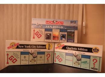 Lot Of 3 Brand New Collectible   Monopoly Games , San Diego, New York City, Charlotte NC