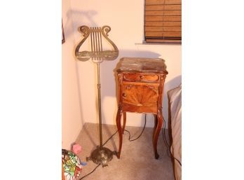 Vintage Brass Music Stand & Wooden Humidor Night Stand