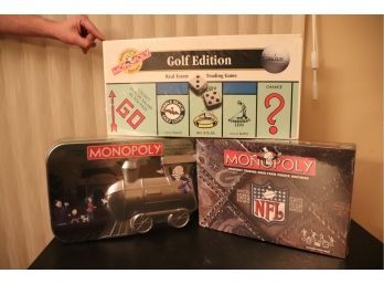 NFL, Golf And  Lot Of 3 Brand New Collectible Monopoly Games: Golf Edition, NFL, Reading RR,
