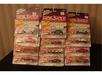 Lot Of 12 Collectible Johnny Lightning Monopoly Die Cast Cars With Game Tokens New!!