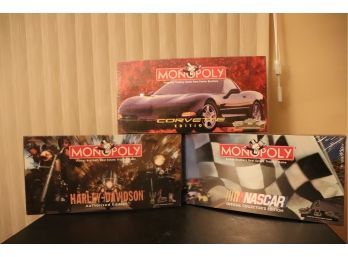 NASCAR, Harley Davidson And Corvette, Lot Of 3 Brand New Collectible Monopoly Games