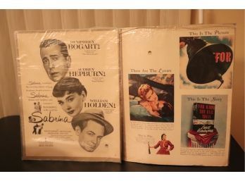 2 Vintage Movie Production Cards: Audrey Hepburn, Humphrey Bogard, For Whom The Bell Tolls