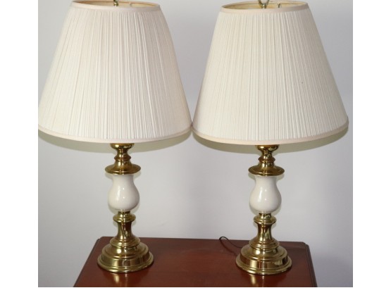 Pair Of Vintage Brass Lamps With Shades 28' Tall