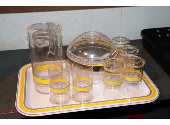 Vintage Plastic Lemonade Set With Pitcher, Glasses And Serving Tray