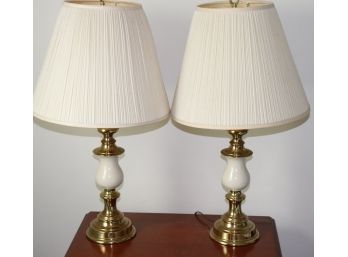 Pair Of Vintage Brass Lamps With Shades 28' Tall