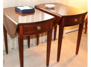 PAIR OF BAKER DROP LEAF SIDE TABLES WITH BANDED TOPS