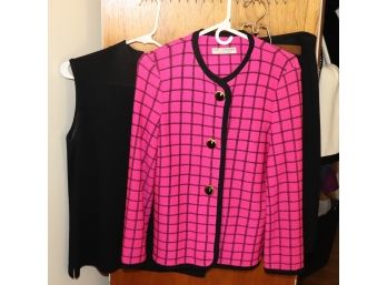 Women's St. John Fuschia Blazer With Black Shell Size 12 With Hot Pink Skirt Size 12
