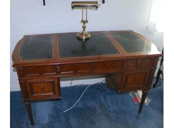 Vintage Leather Top Desk With Brass Desk Lamp