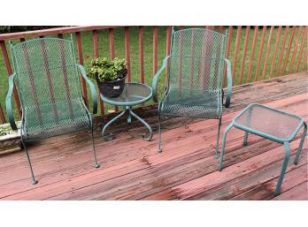 2 Metal Outdoor Chairs With Side Tables Needs A Fresh Coat Of Paint