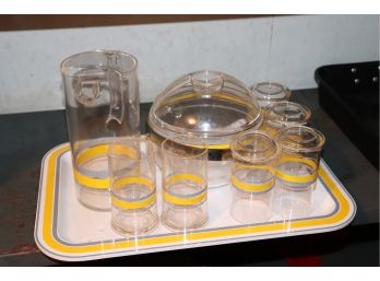 Vintage Plastic Lemonade Set With Pitcher, Glasses And Serving Tray