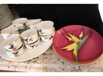 Lot Of Pillivuyt France Tart Cups And 4 Givenchy Floral Dessert Plates