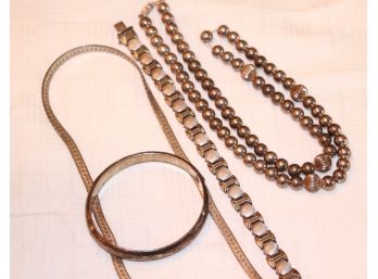 Assorted Lot Of Sterling Jewelry Includes 2 Necklaces, Bangle And Bracelet