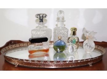 Vintage Mirrored  Perfume Tray With Assorted Bottles
