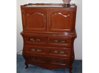 Cherry Wood Dresser With Cabinet And Brass Detail