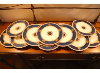 Set Of 12 Wedgwood Handpainted Plates With Gold Leaf Detail, Portland Vase Mark Date To 1920's