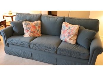 QUALITY ETHAN ALLEN 3 SEAT SOFA IN BLUE, VERY GOOD CONDITION
