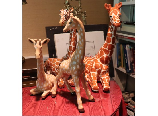 Mixed Lot Of Assorted Hand Painted Ceramic Giraffes, Some Chips & Repair