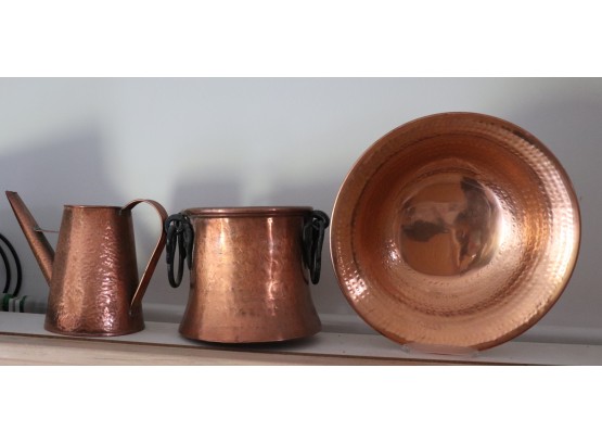 Lot Of Decorative Copper Pieces Including Pitcher, Bucket, And Copper Plated Bowl