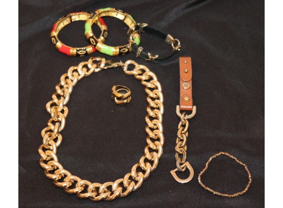 Women's Jewelry Lot Includes Heavy Chain Link Necklace, Michael Kors Ring And Bracelets