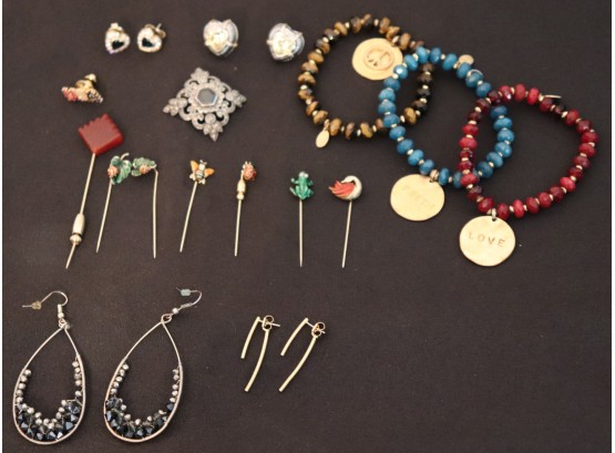 Women's Jewelry Lot Includes Bracelets, Earrings, And Pins