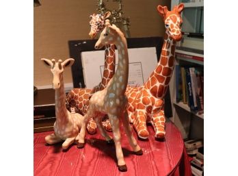 Mixed Lot Of Assorted Hand Painted Ceramic Giraffes, Some Chips & Repair