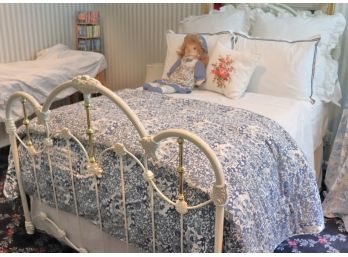 Full Size Metal Bed Frame With Brass Detail Includes BoxSpring, Frame, Bedding