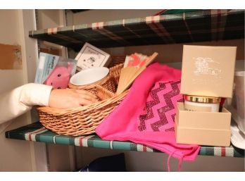 Mixed Mystery Lot Of Assorted Items Includes Burberry Candle, Pink Scarf And More