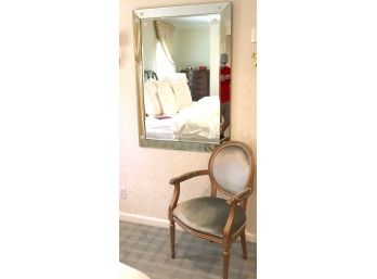 Venitian Style Mirror And Vintage Wood Chair With Grey Velvet Like Fabric