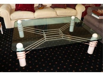 Thick Glass Coffee Table With Wood And Metal Base