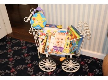 Decorative Metal Baby Carriage Filled With Children's Books